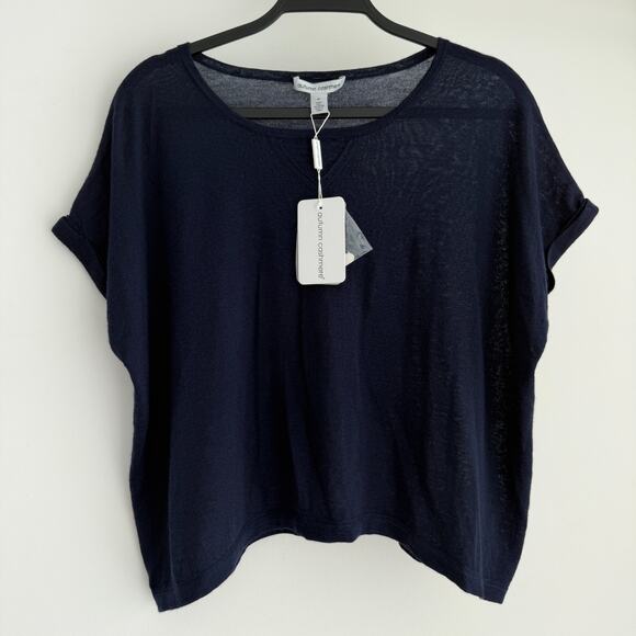 Autumn Cashmere Top Medium Navy Lagenlook Crop Lightweight Sweater Quiet Luxury - Picture 3 of 10